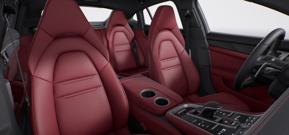 Two-tone leather interior in Black and Bordeaux Red, smooth-finish leather