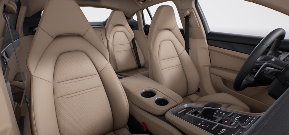 Two-tone partial leather interior in Black and Luxor Beige