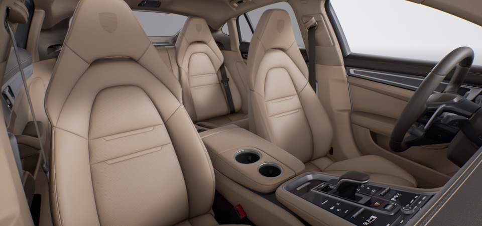 Two-tone leather interior in Saddle Brown and Luxor Beige, smooth-finish leather