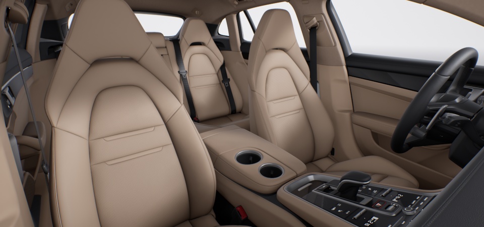 Two-tone partial leather interior in Black and Luxor Beige