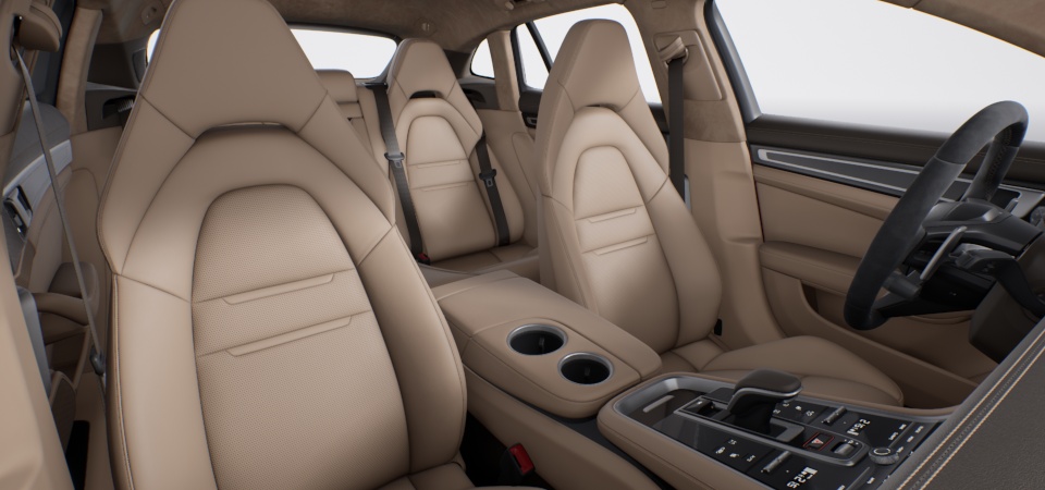 Two-tone leather interior in Saddle Brown and Luxor Beige, smooth-finish leather