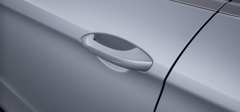 Door handle inlays painted in exterior colour