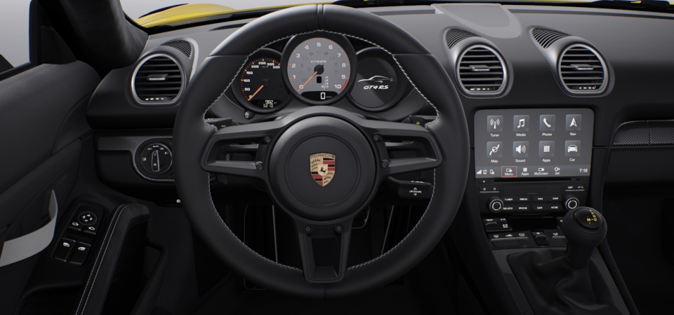 Steering wheel rim and PDK gear selector in smooth-finish leather in Black