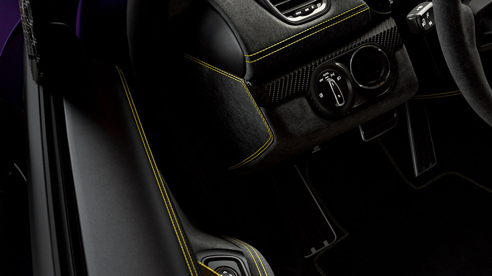 End trim dashboard leather/Race-Tex with coloured decorative stitching
