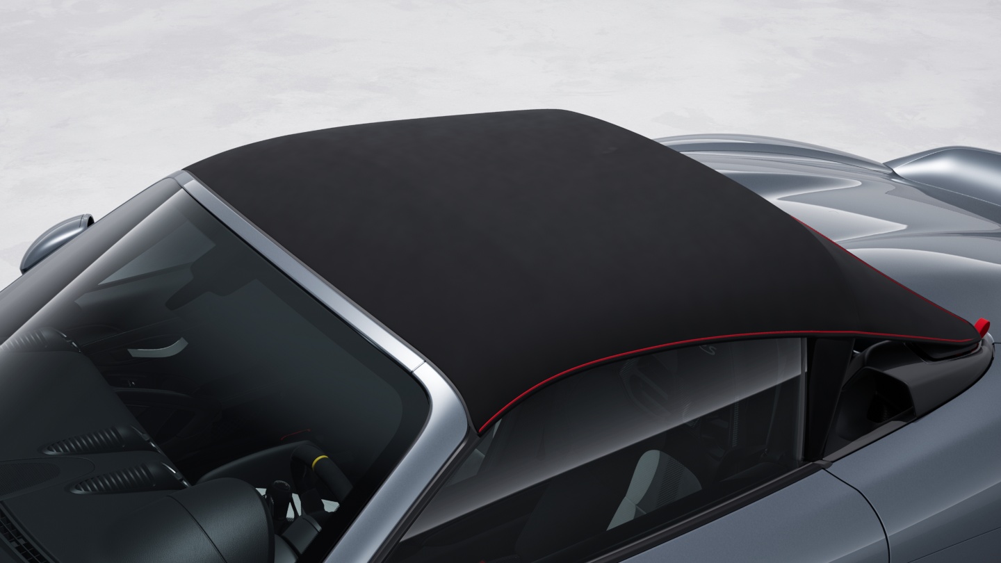 黑色软顶带胭脂红装饰