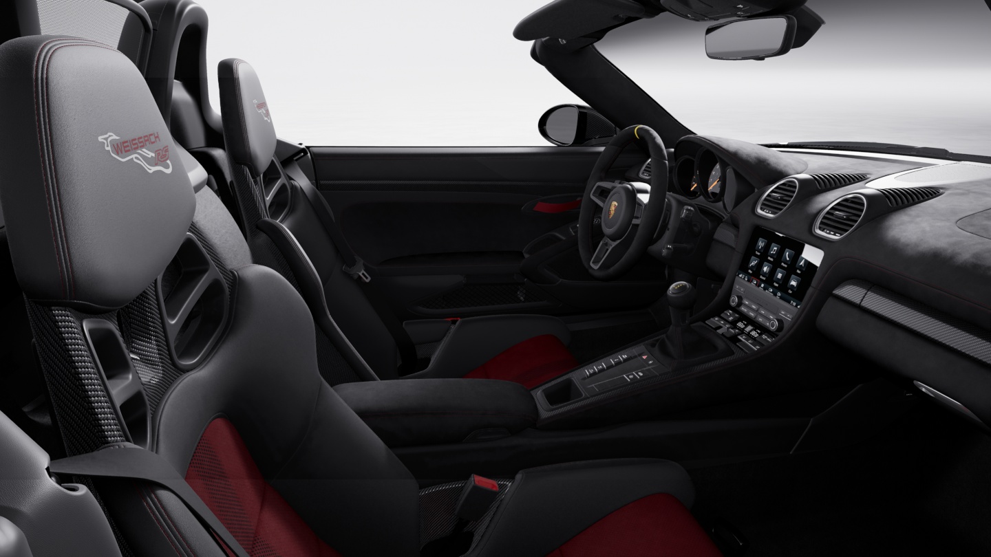 带大量真皮和 Race-Tex 面料部件的黑色-胭脂红双色调内饰魏斯阿赫组件