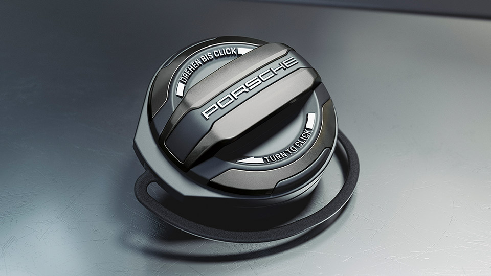 Exclusive Design fuel filler cap in Turbonite