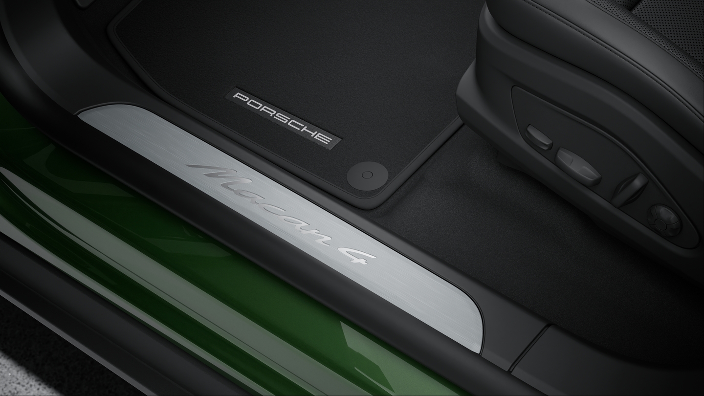 Door sill guards in aluminium with model designation