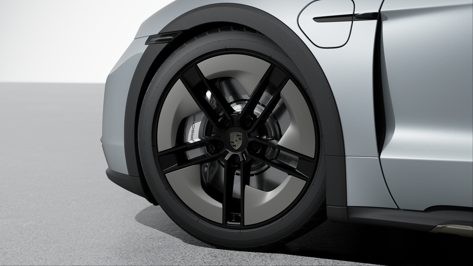 21-inch Taycan Exclusive Design Wheels painted in Black (high-gloss) with Aeroblades