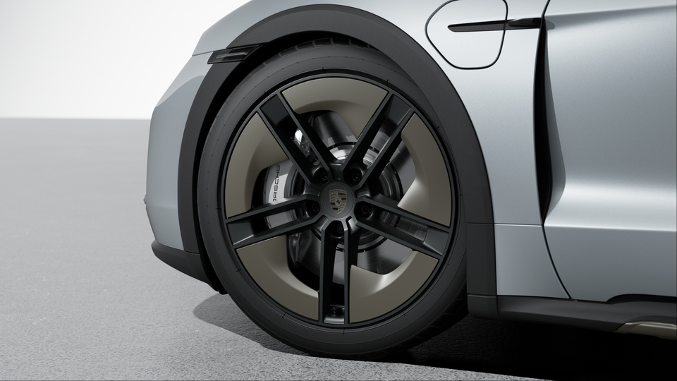 21-inch Taycan Exclusive Design Wheels painted in Satin Black with Aeroblades