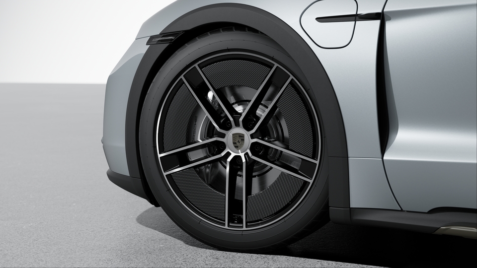 21-inch Taycan Exclusive Design Wheels painted in Black (high-gloss) highly polished with Aeroblades