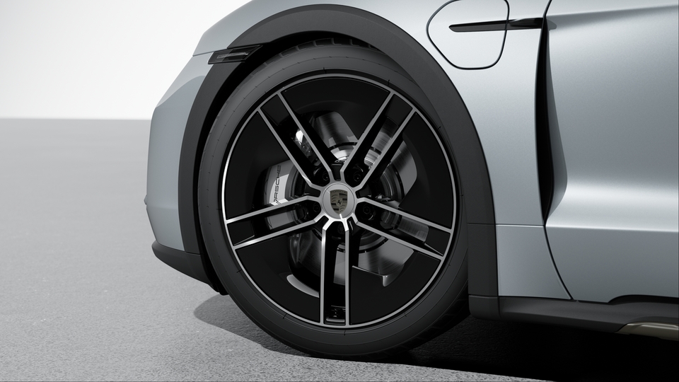 21-inch Taycan Exclusive Design Wheels painted in Black (high-gloss) highly polished with Aeroblades