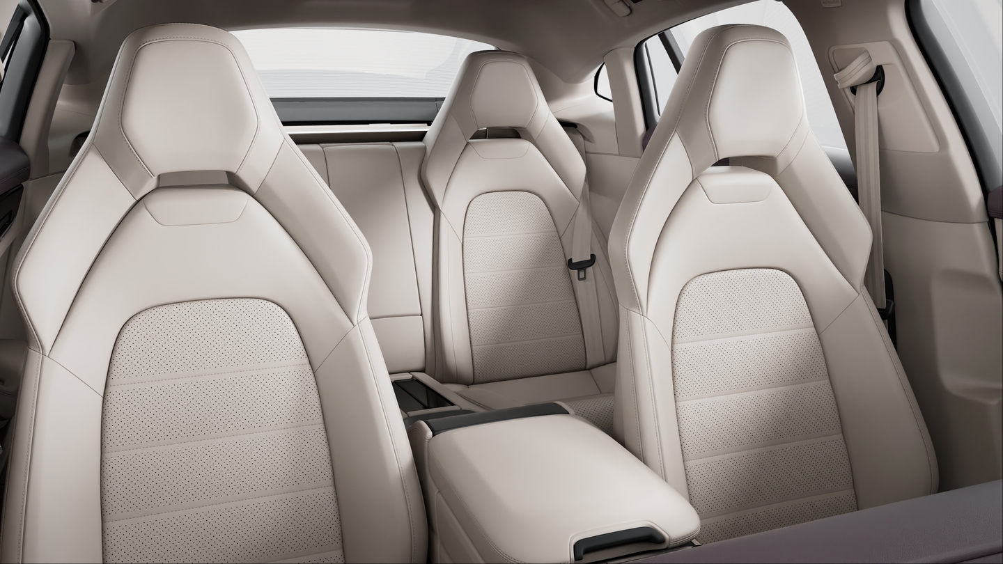 Two-tone leather interior in Bramble and Chalk Beige, smooth-finish leather