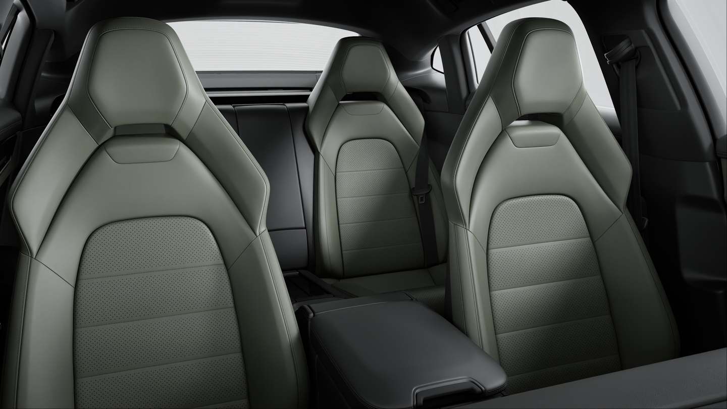 Two-tone leather interior in Black and Night Green, smooth-finish leather