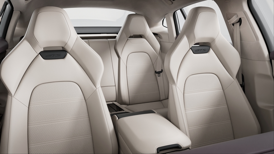 Two-tone leather interior in Bramble and Chalk Beige, smooth-finish leather