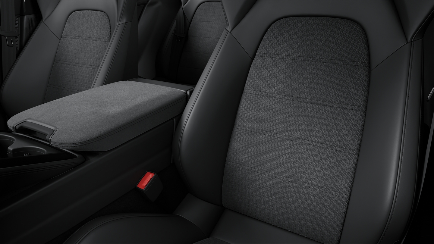 Race-Tex interior with extensive leather items in Black, smooth-finish leather