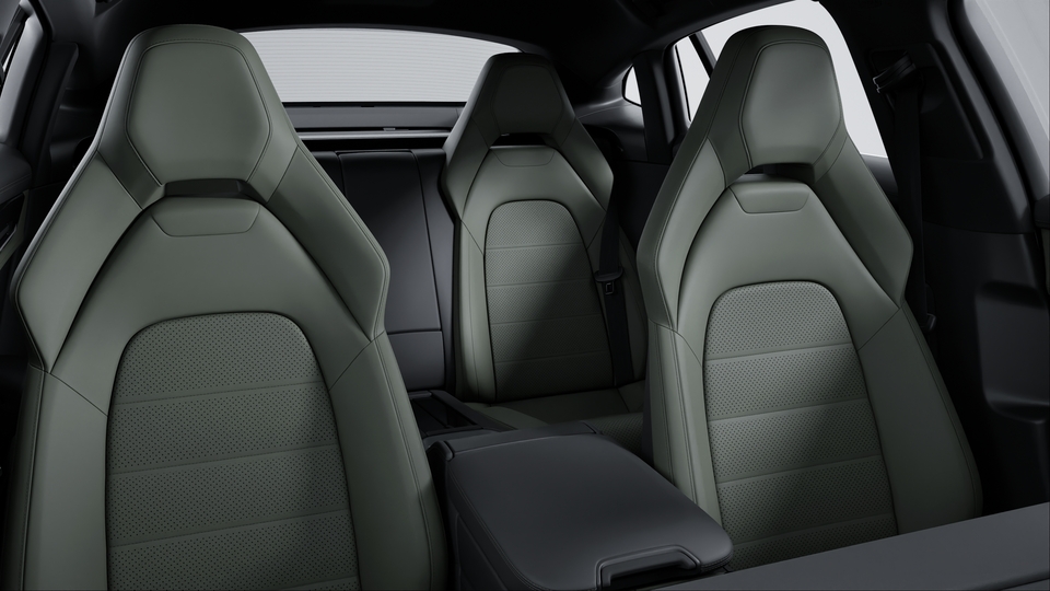 Two-tone leather interior in Black and Night Green, smooth-finish leather