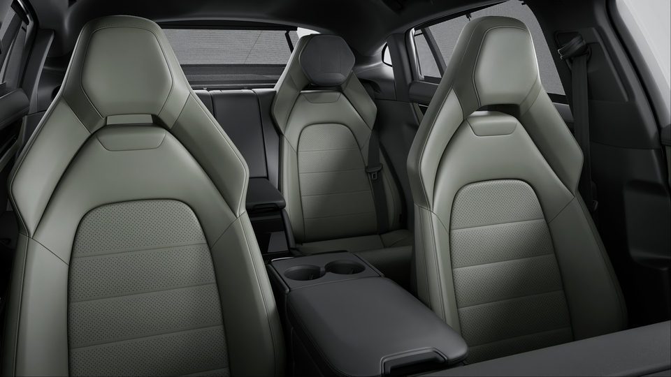 Two-tone leather interior in Black and Night Green, smooth-finish leather