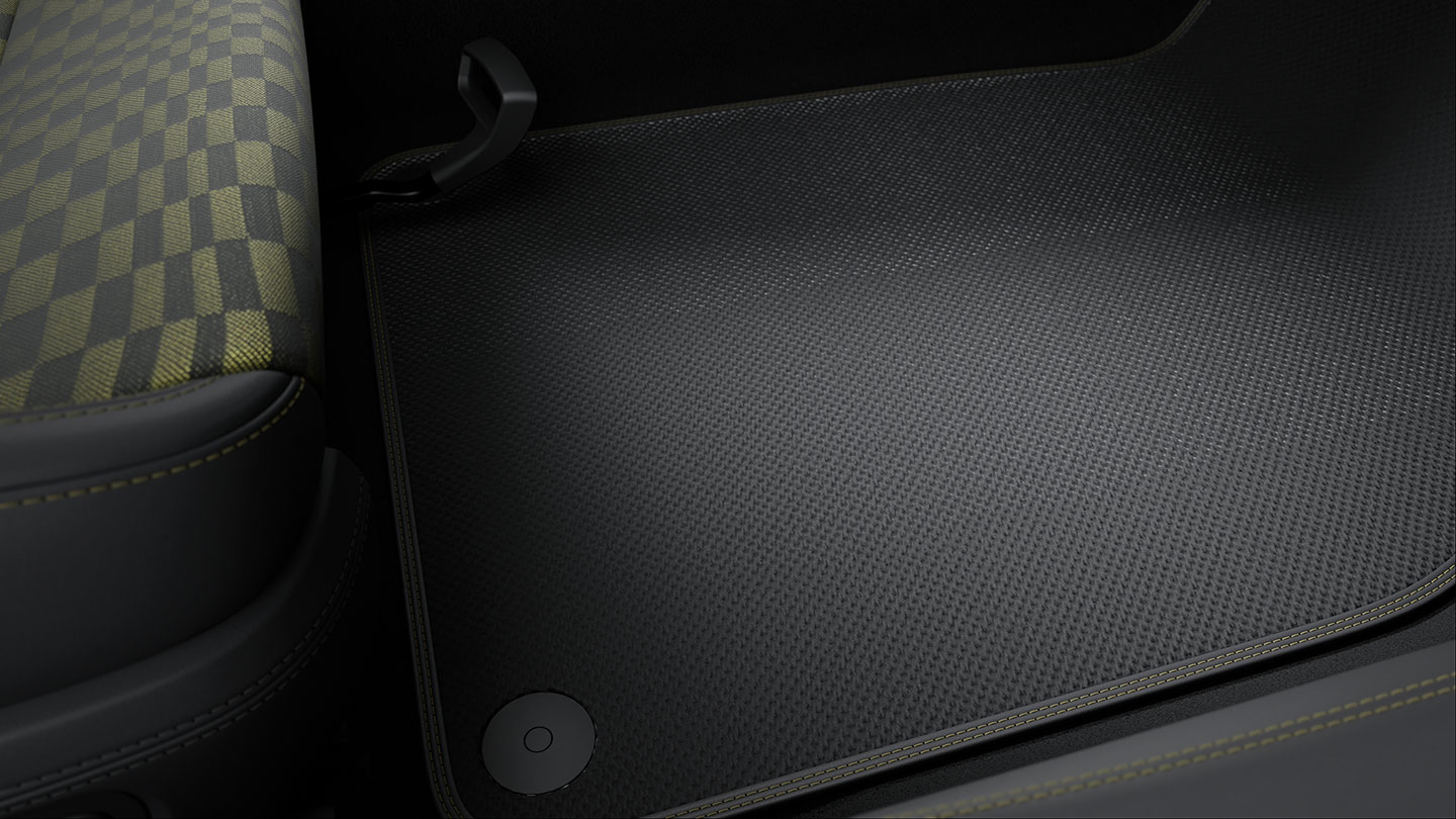 Club leather interior in Basalt Black with textile Pasha in Black/Olive Neo