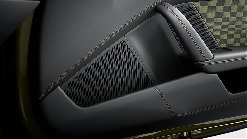 Club leather interior in Basalt Black with textile Pasha in Black/Olive Neo