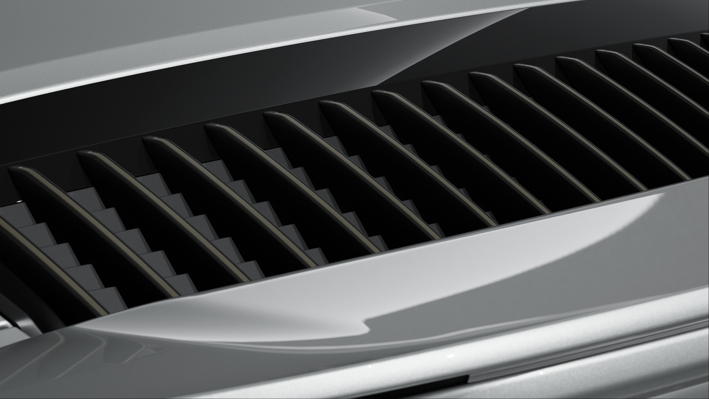 Rear lid grille with vertical slats in Turbonite