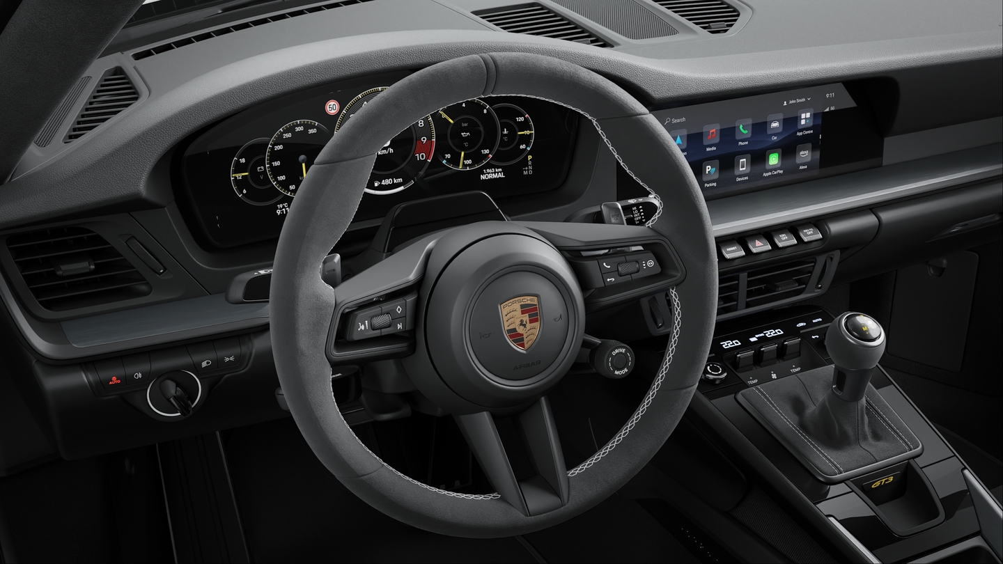 GT sports steering wheel in Race-Tex Black