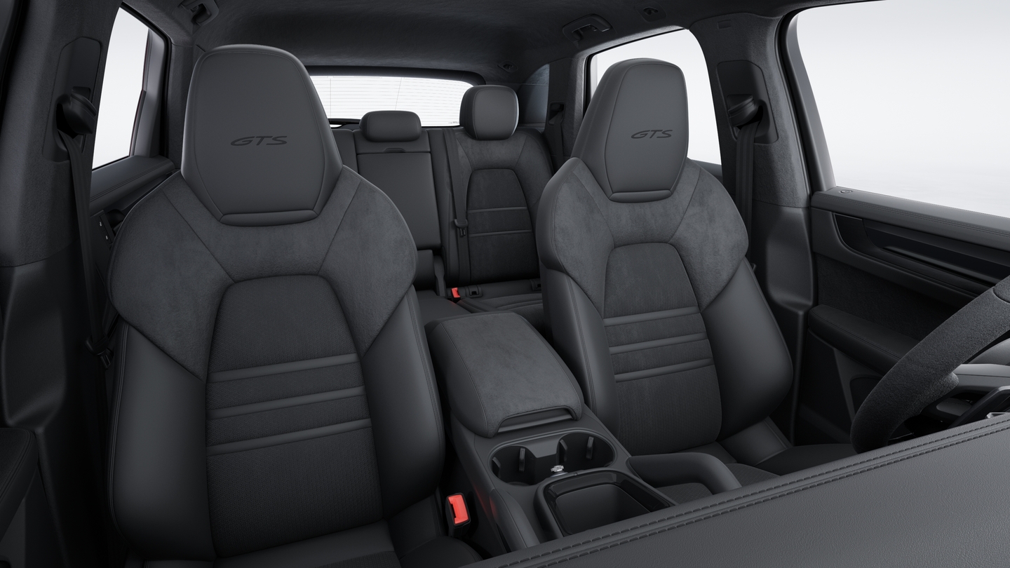 GTS sports seats front with integrated headrests (8-way, electric) and seat centre in Race-Tex
