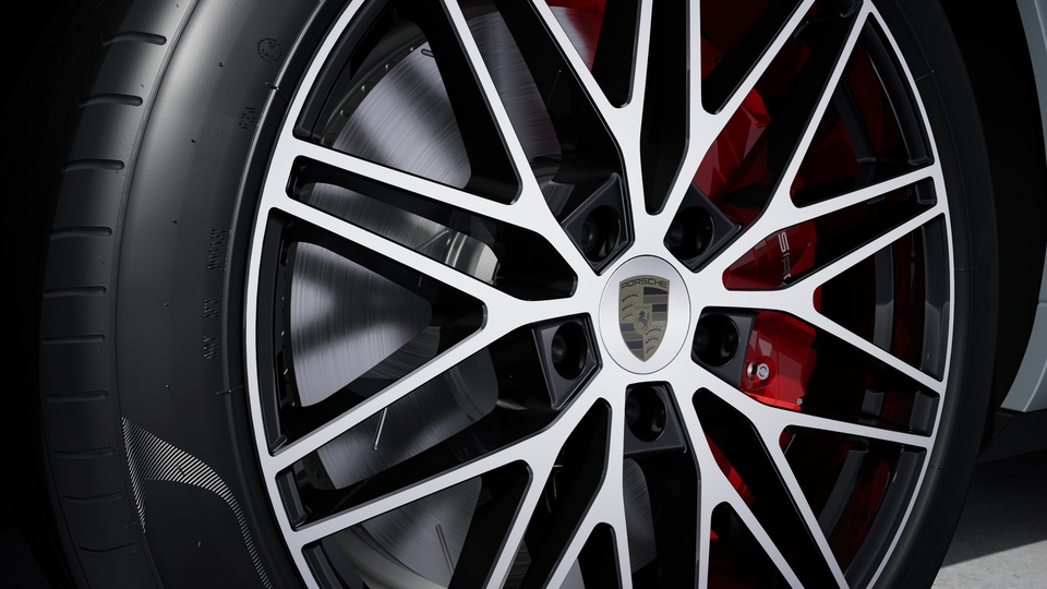 Wheel centre caps with Porsche crest in Turbonite
