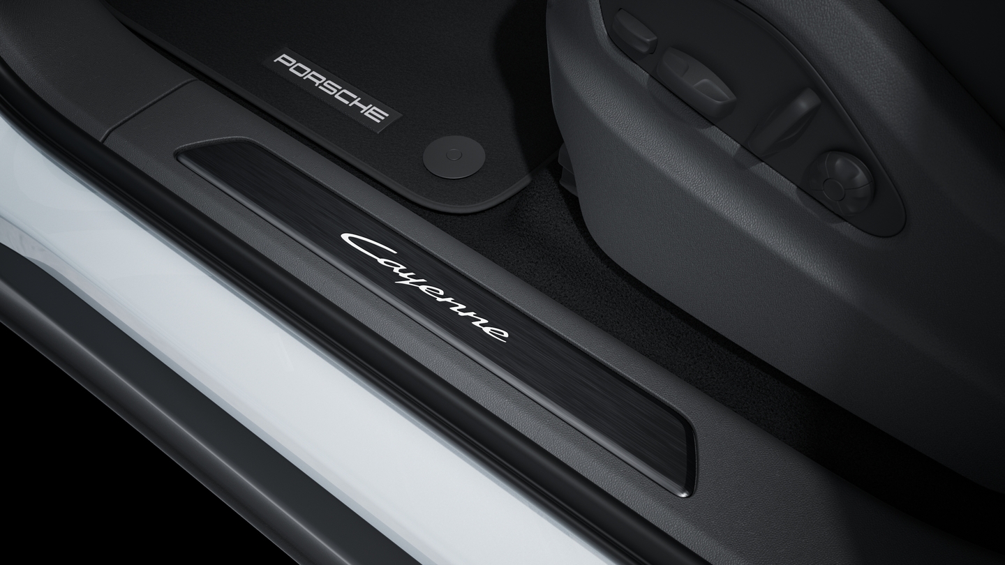 Door sill guards brushed aluminium in Black, illuminated