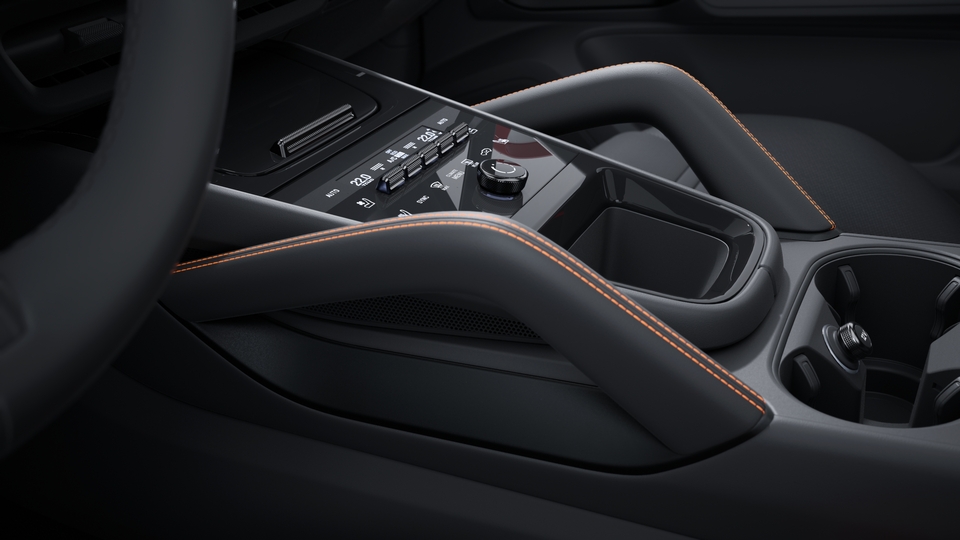 Extended trim package with grab handles leather with coloured decorative stitching
