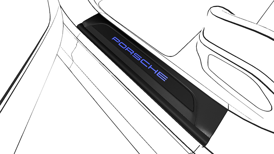 Bespoke Door Sill Guards brushed Aluminium in Black, illuminated