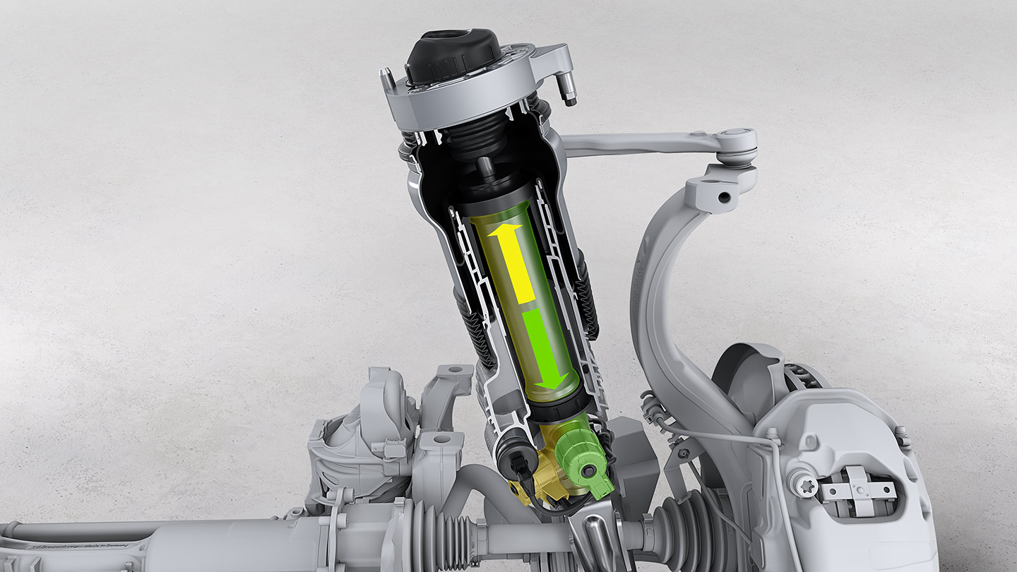 Adaptive air suspension with levelling system and height adjustment including Porsche Active Suspension Management (PASM)