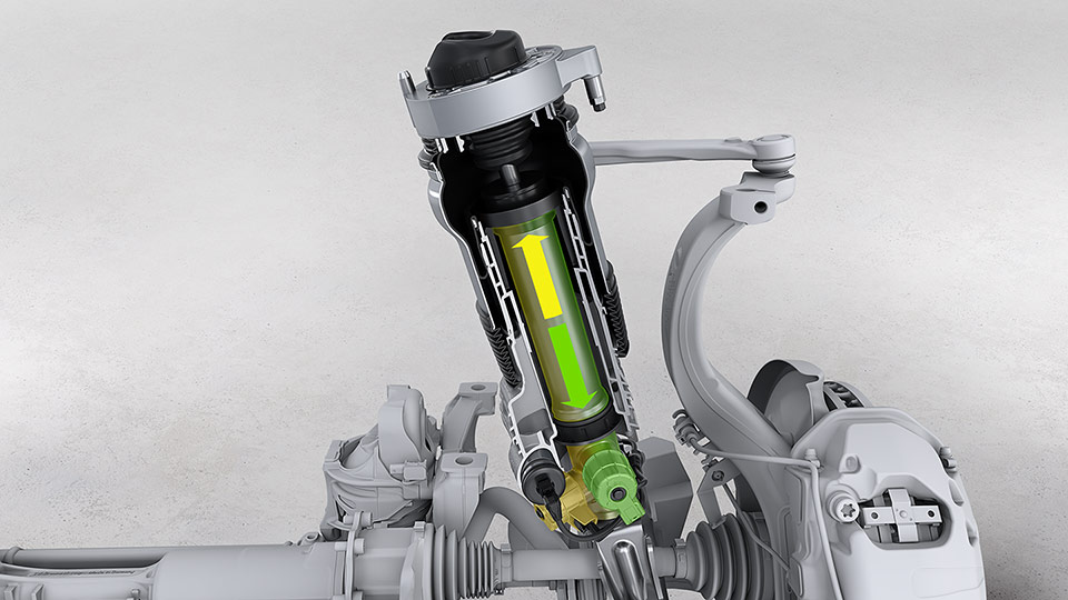 Adaptive air suspension with levelling system and height adjustment including Porsche Active Suspension Management (PASM)