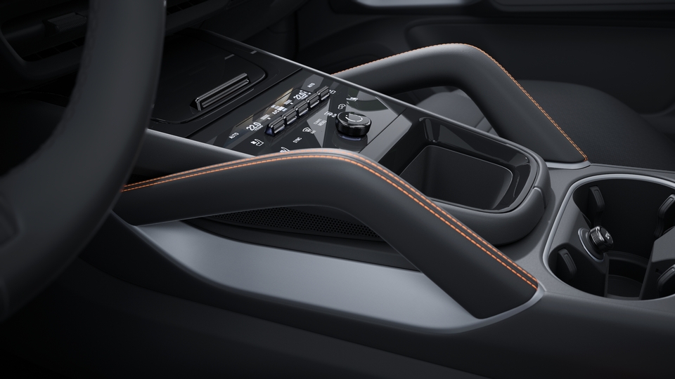 Extended trim package with grab handles leather with coloured decorative stitching