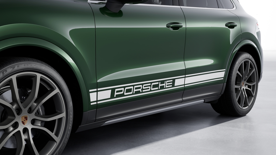Decorative side logo 'PORSCHE' silver