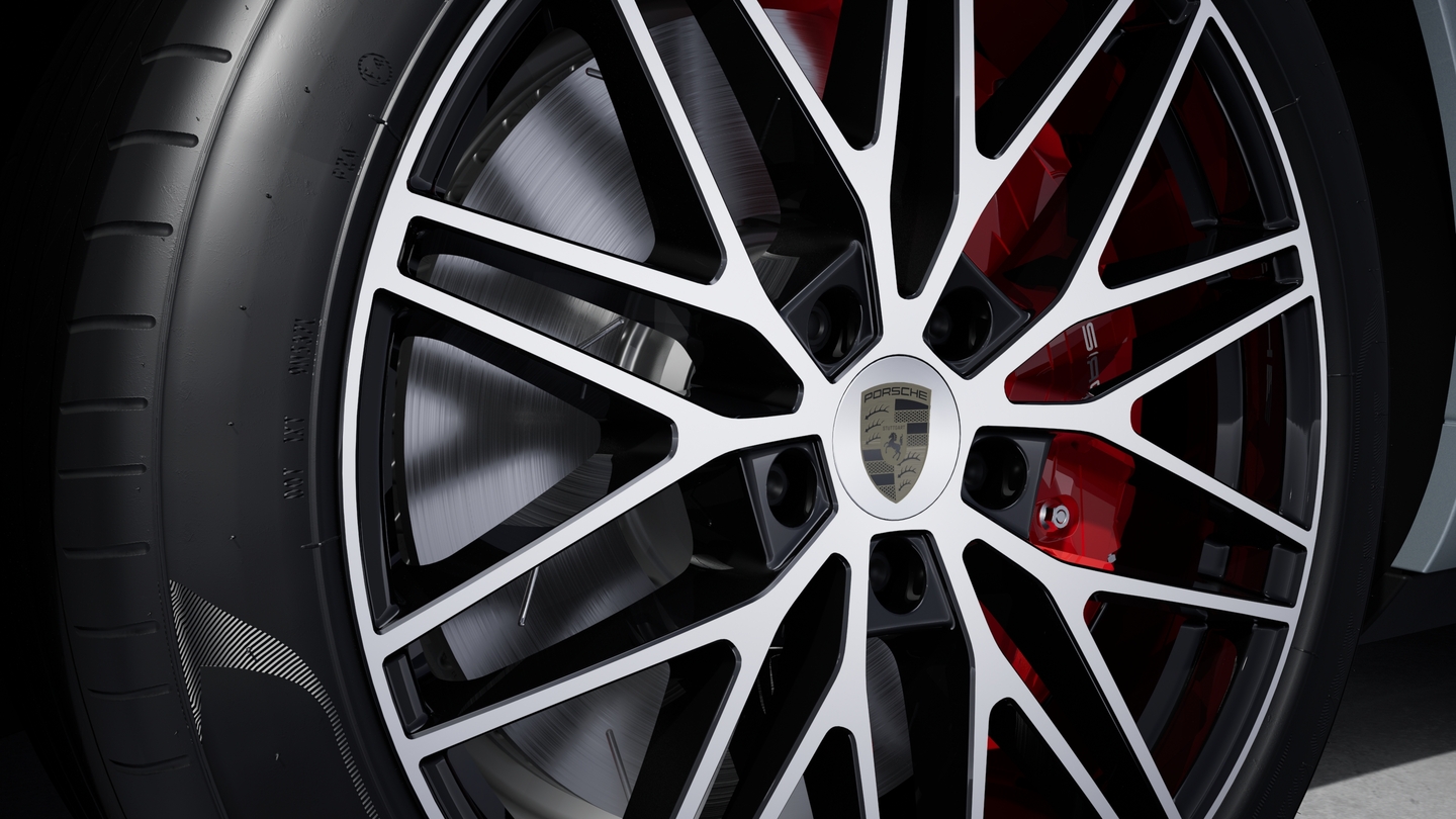 Wheel centre caps with Porsche crest in Turbonite
