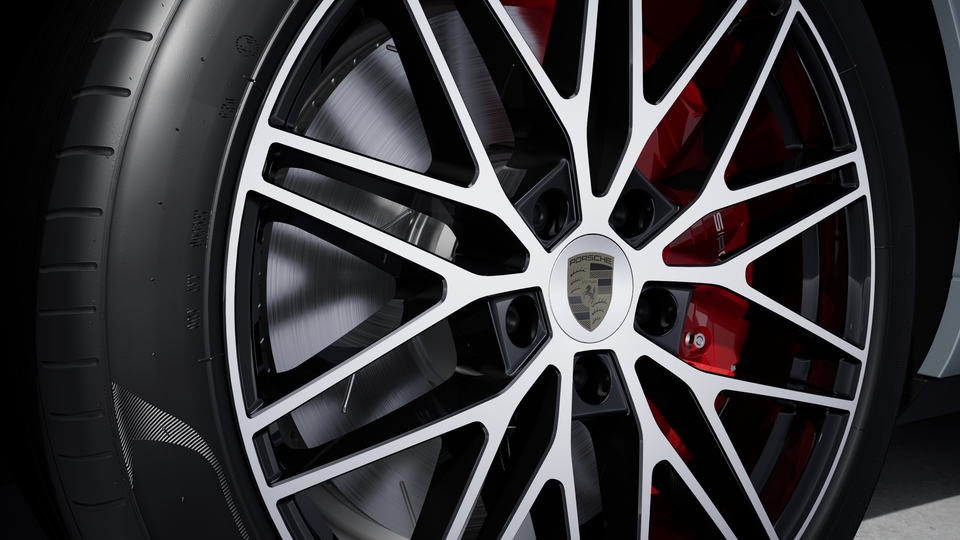 Wheel centre caps with Porsche crest in Turbonite