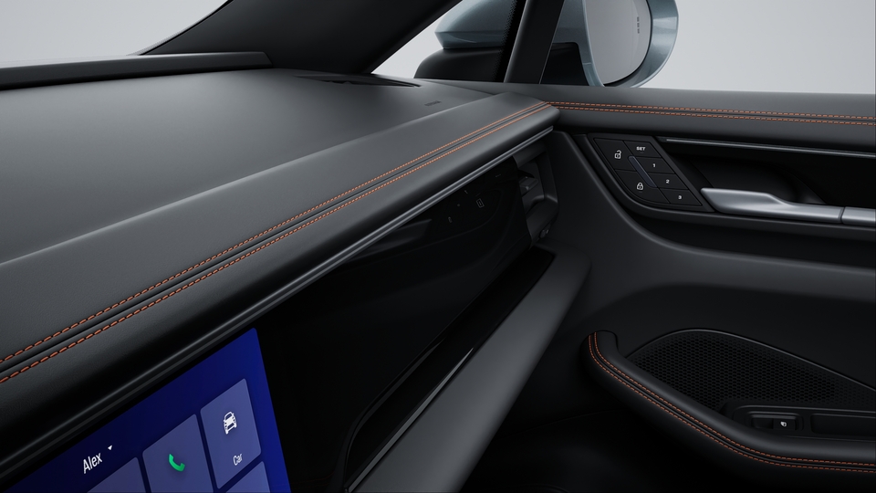 Interior trim package with decorative stitching in contrasting colour