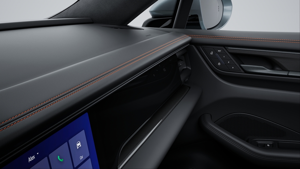 Interior trim package dashboard and upper section of door trims with decorative stitching in contrasting colour