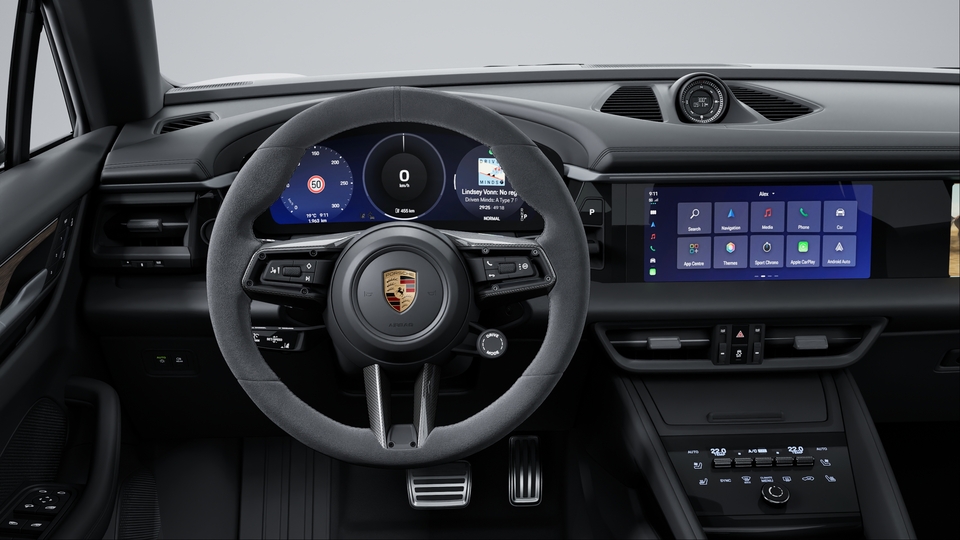Heated multifunction GT Sports steering wheel in Race-Tex with inlay in carbon