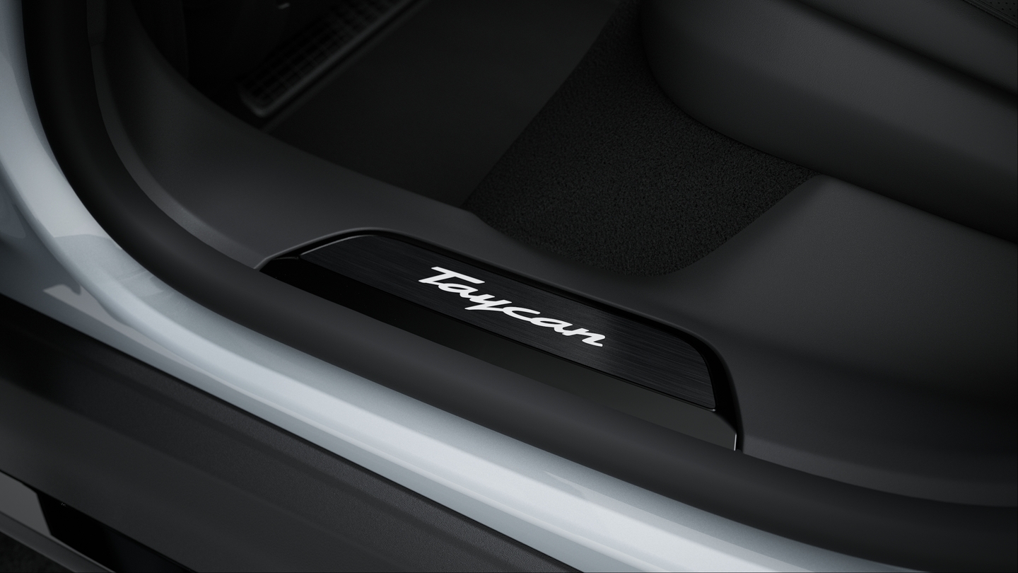 Door Sill Guards brushed Aluminium in Black, illuminated
