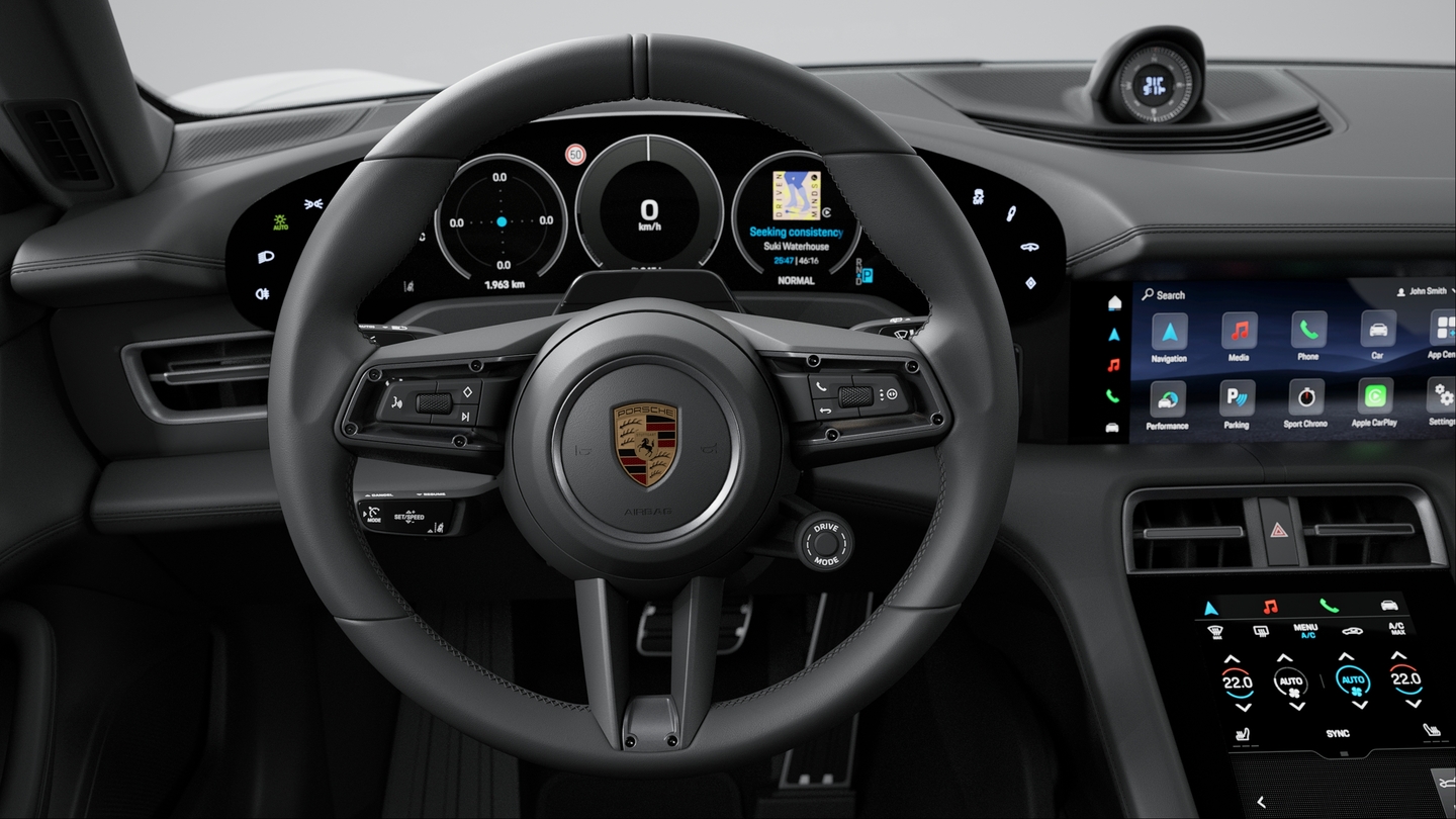 Sport Chrono Package including Push-to-Pass and Track Endurance Mode with compass display on dashboard