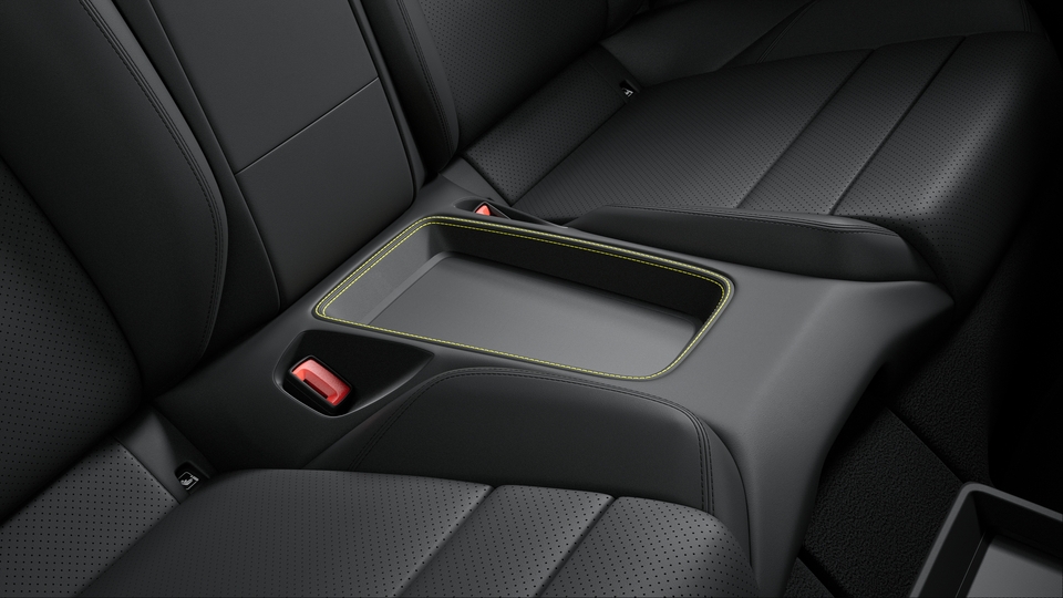 Storage Tray Rear Seats Leather with coloured decorative Stitching