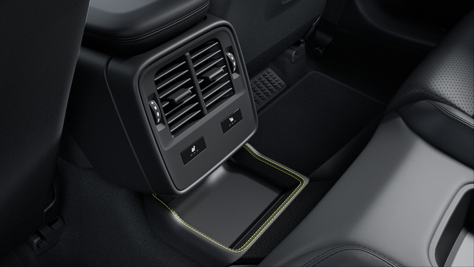 Storage Tray Middle Tunnel in Rear Leather with coloured decorative Stitching