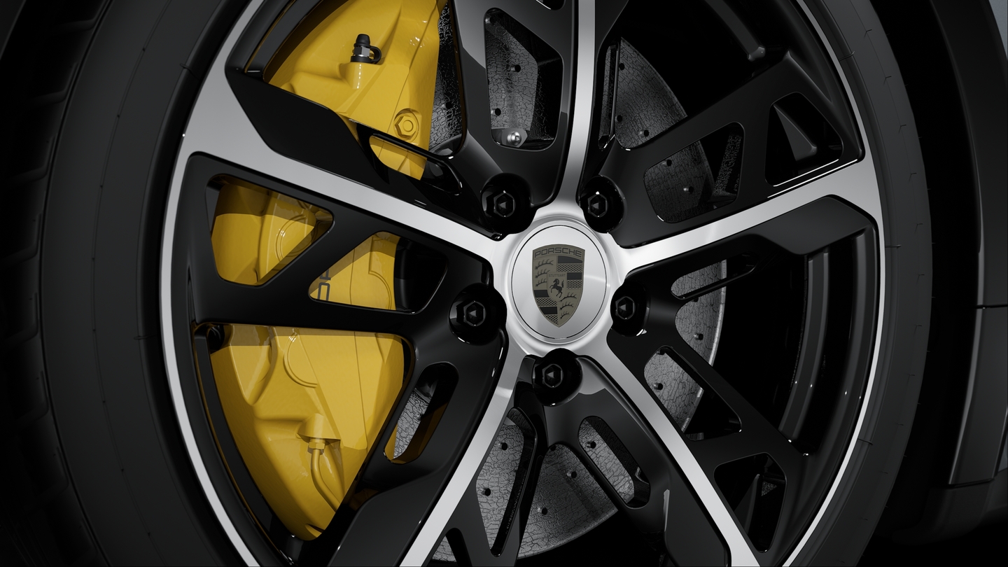 Wheel centre caps with Porsche crest in Turbonite