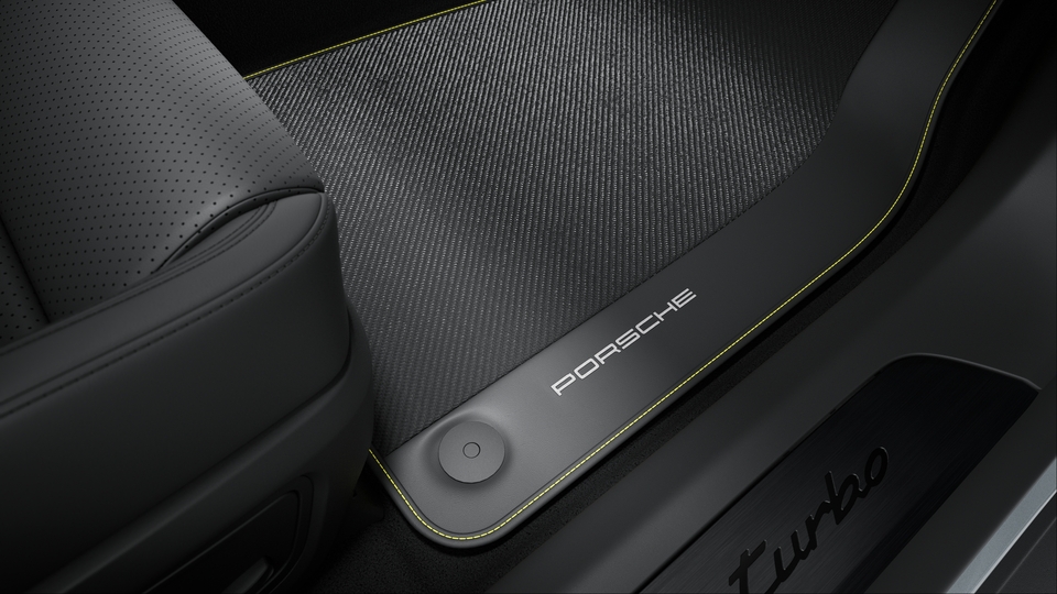 Floor Mats Carbon with Leather Edging and coloured decorative Stitching | Bordeaux Red