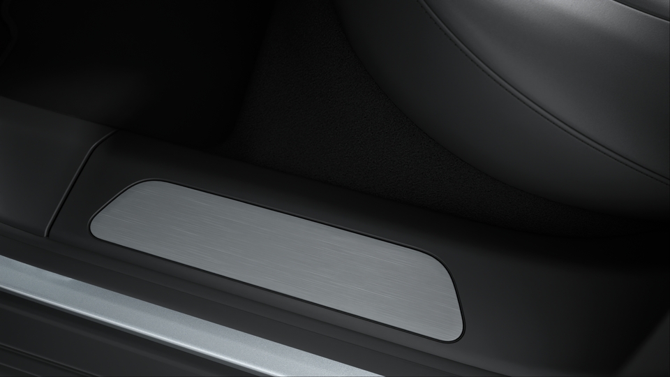 Door sill guards in aluminium with model designation