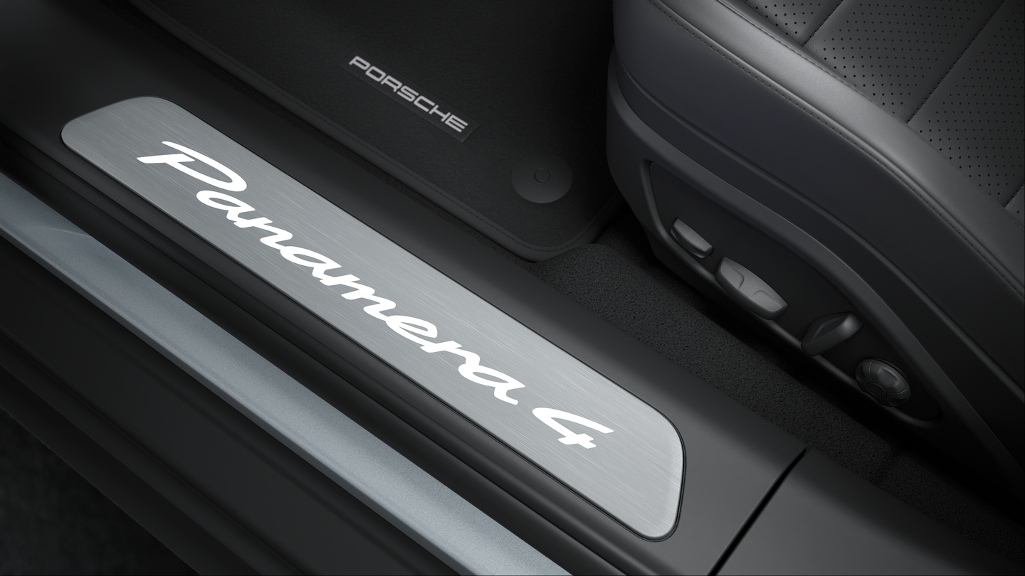 Door sill guards in brushed aluminium, illuminated