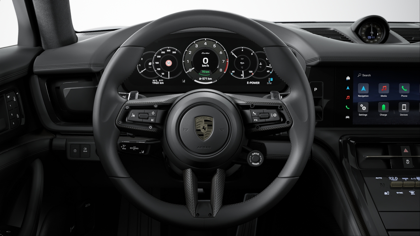 Heated multifunction GT Sports steering wheel leather with steering wheel panel carbon matt