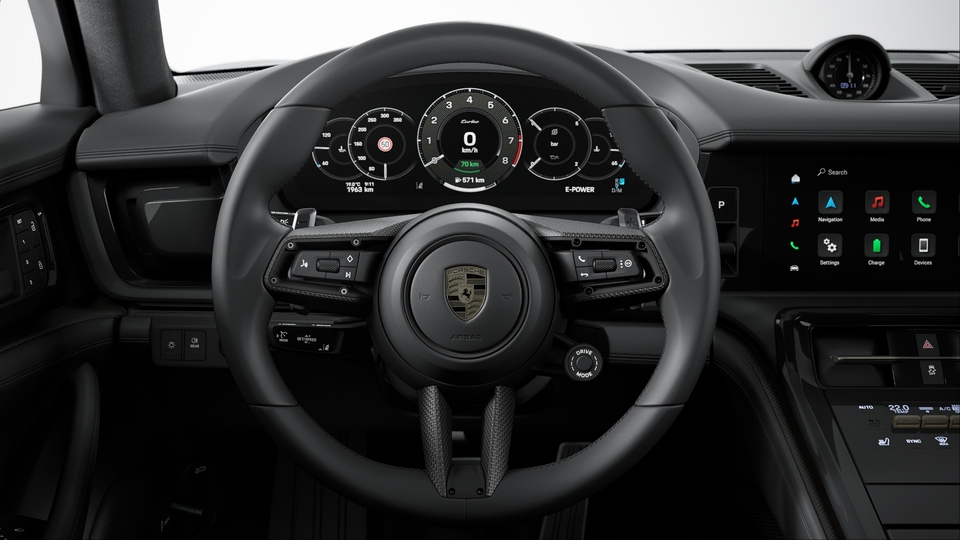 Heated multifunction GT Sports steering wheel leather with steering wheel panel carbon matt